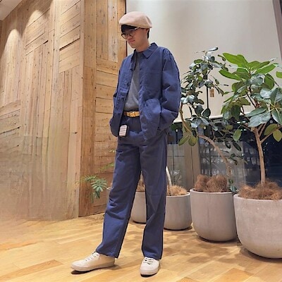 紳士 木の実から作ったカポック混ヘリンボーンワイドパンツ